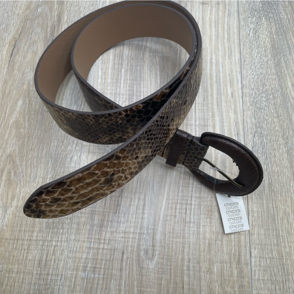 CHICOS real leather crocodile pattern belt brown tan - Picture 7 of 11